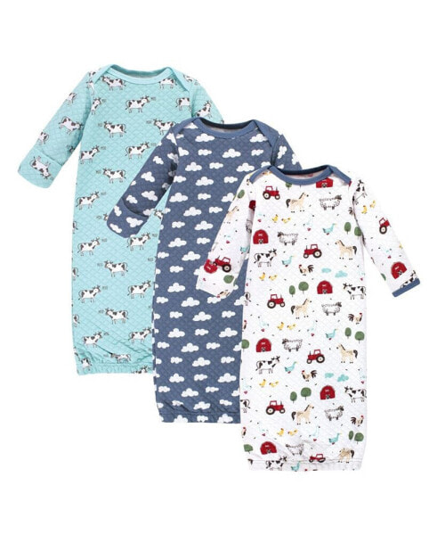 Baby Girls Quilted Cotton Long-Sleeve Gowns 3pk, Pink Navy Floral, 0-6 Months