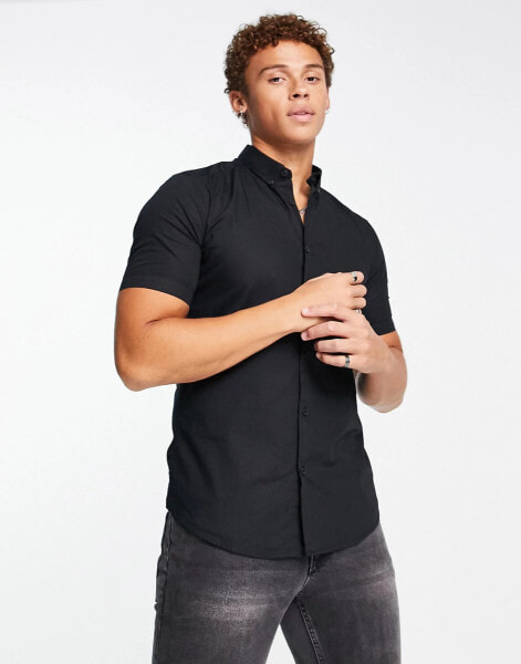 Only & Sons short sleeve curved hem shirt in black