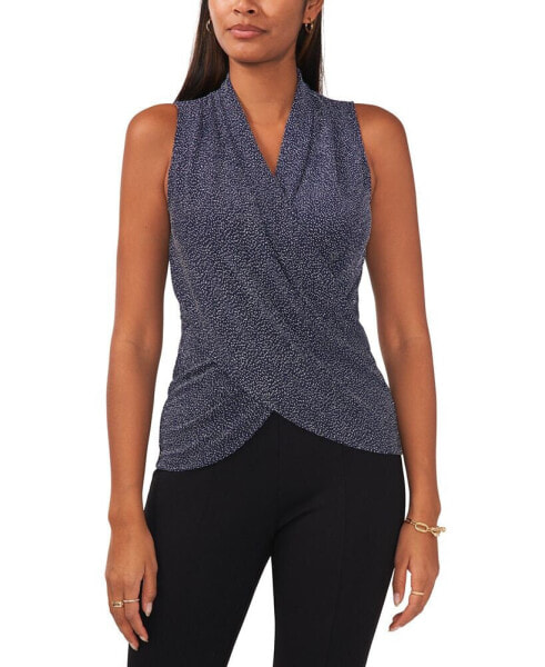 Women's Sleeveless Crossover-Front Glitter Top