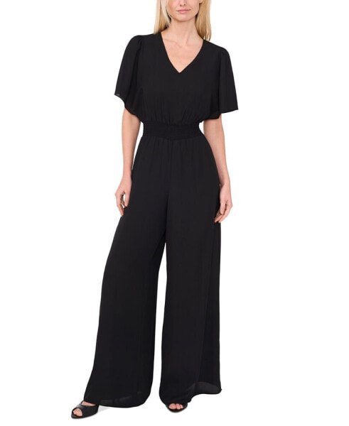 Women's Wear to Work Flutter Short Sleeve Smocked Waist Jumpsuit