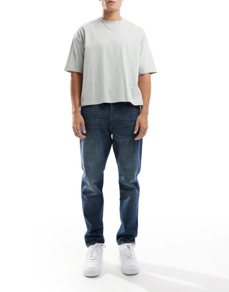 ONLY & SONS Yoke tapered fit jeans in dark blue wash