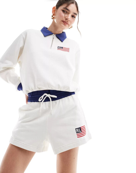 Polo Ralph Lauren jersey shorts with logo in cream with USA logo