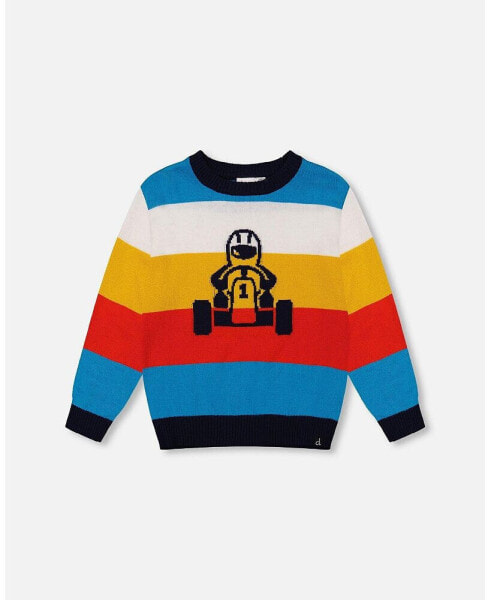 Big Boys Multicolor Striped Sweater With Karting Jacquard