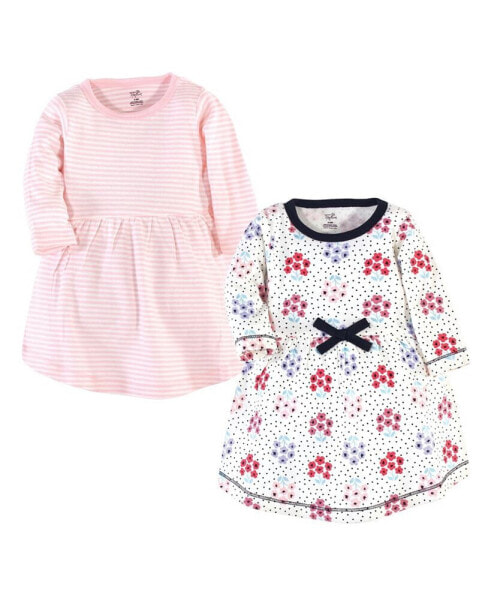 Toddler Girls Cotton Long-Sleeve Dresses 2pk, Floral Dot