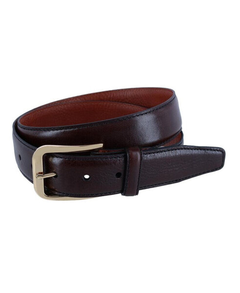 Men's 35MM Pebble Grain Leather Belt with Gold Buckle