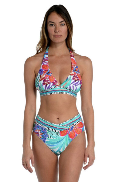 La Blanca Womens Rouched Halter Bikini Top, Multi//Tropics of Tropez, 6