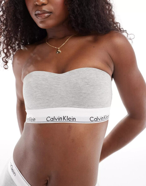 Calvin Klein modern cotton fashion lightly lined bandeau bralette in grey