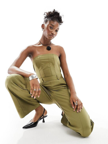 Extro & Vert bandeau wideleg jumpsuit in khaki