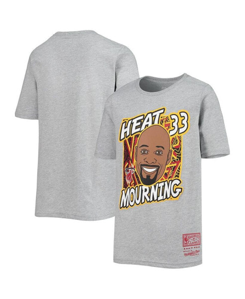 Big Boys Alonzo Mourning Heathered Gray Miami Heat Hardwood Classics King of the Court Player T-shirt