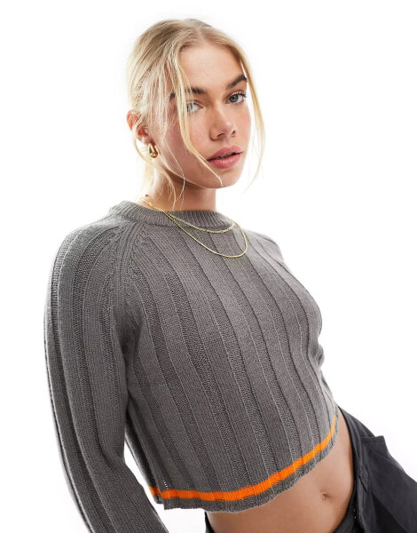 ASOS DESIGN crop jumper with crew neck in rib with tipping