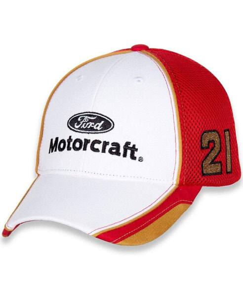 Men's Checkered Flag White and Red Harrison Burton Motorcraft Element Mesh Adjustable Hat