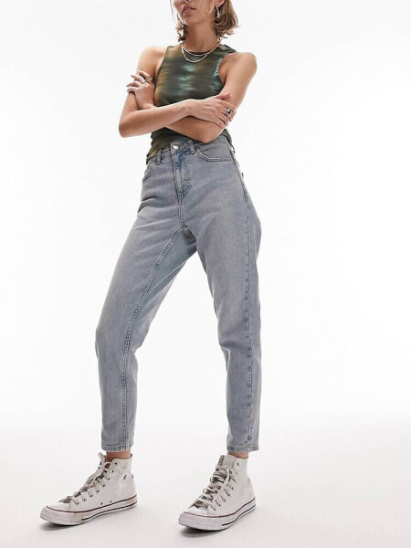 Topshop Petite comfort stretch Mom jeans in bleach 