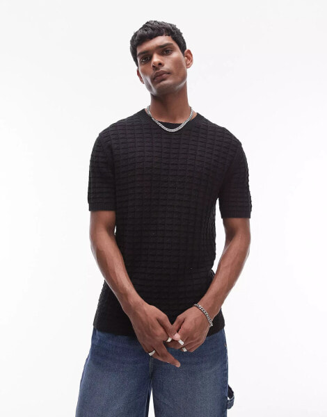 Topman relaxed textured short sleeve t-shirt in black