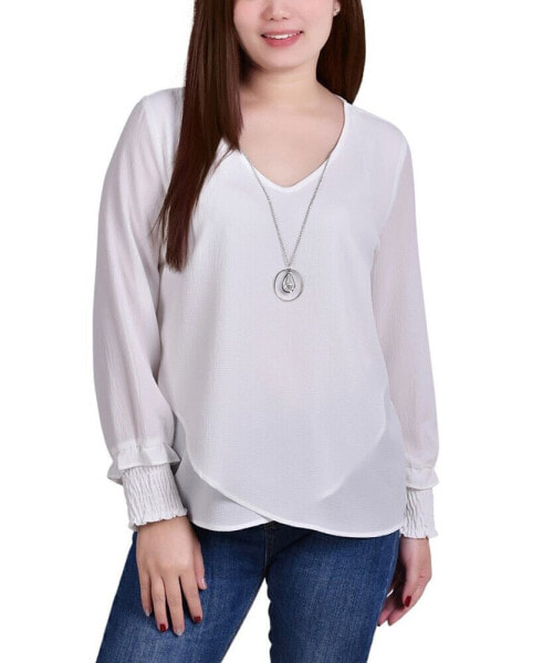 Petite Long Sleeve Crepe Blouse