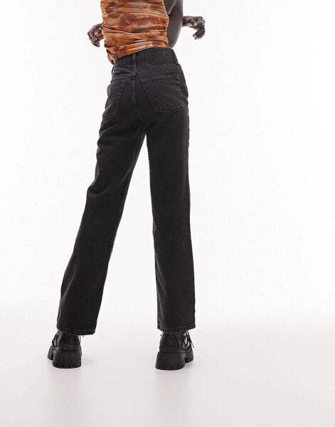 Topshop Petite straight Kortjeans in washed black