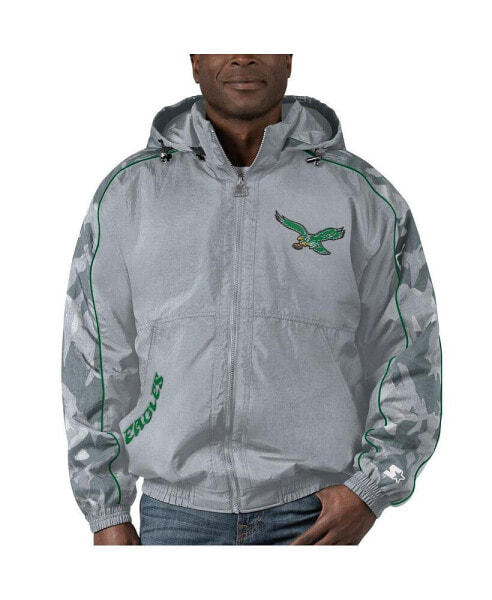 Men's Gray Distressed Philadelphia Eagles Thursday Night Gridiron Throwback Full-Zip Jacket