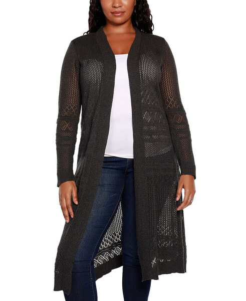 Plus Size Pointelle-Stitch Duster Cardigan