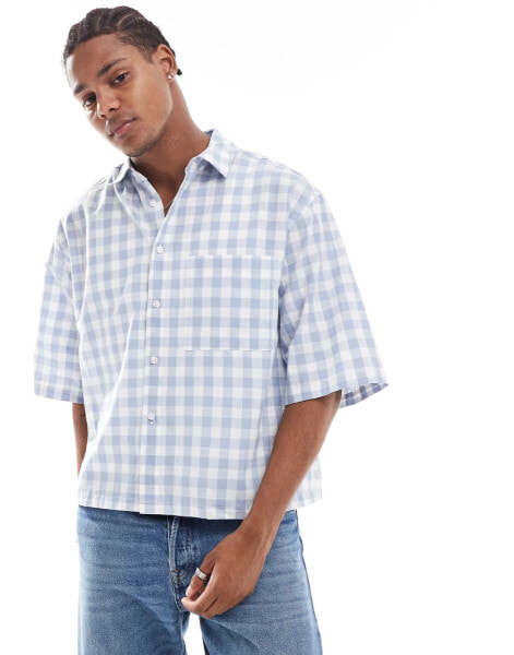 ASOS DESIGN oversized boxy shirt in buffalo check in blue