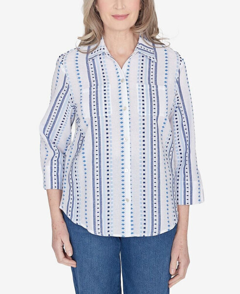 Classic Jacquard Stripe Collared Button Down Top