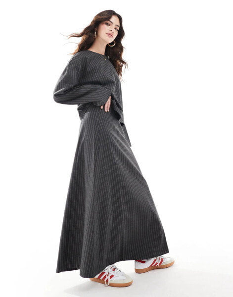 Object volume midi skirt co-ord in grey pinstripe