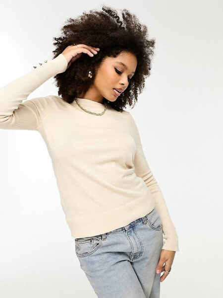 River Island crew neck fine knit top in cream