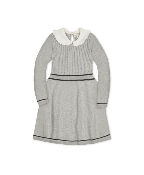 Big Girls Organic Long Sleeve Cable Knit Peter Pan Collar Sweater Dress