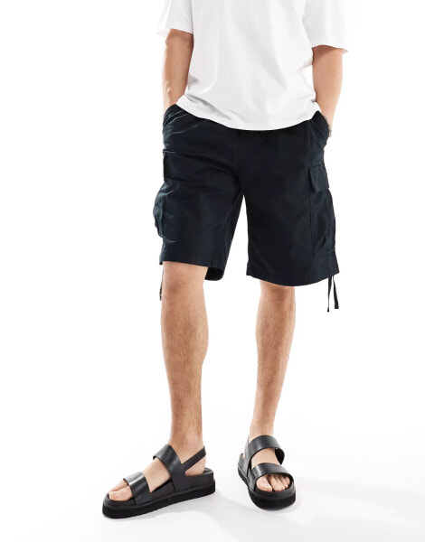 Jack & Jones wide fit ripstock cargo short in black