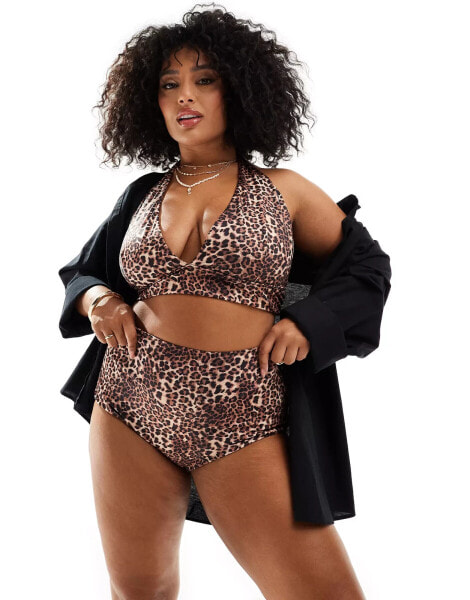 ASOS DESIGN Curve Mindy high waist bikini bottom in leopard