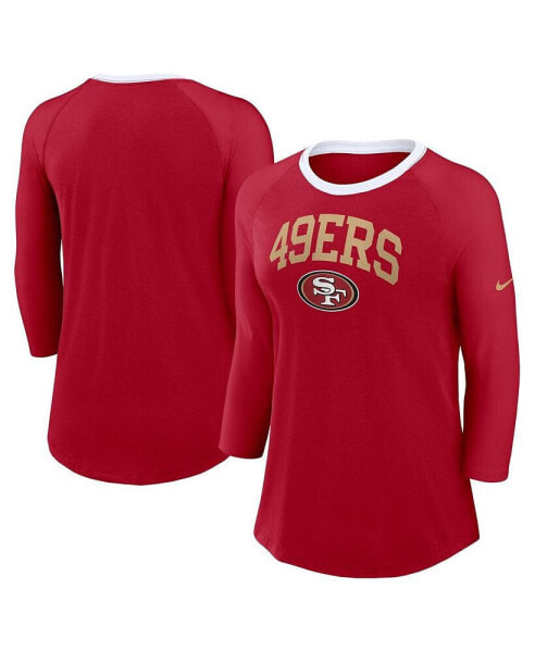 Women's Scarlet San Francisco 49ers Raglan 3/4 Sleeve T-Shirt