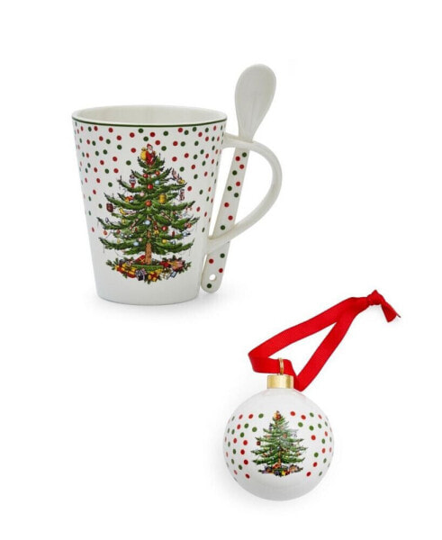 Christmas Tree Polka Dot Mug & Ornament Gift Set