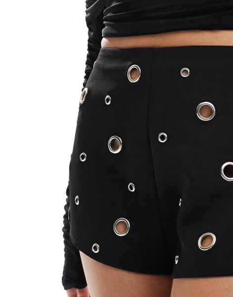 ASOS DESIGN eyelet hotpants in black