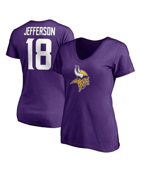 Women's Justin Jefferson Purple Minnesota Vikings Player Icon Name and Number V-Neck T-shirt