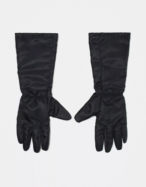 Weekday long woven gloves in black