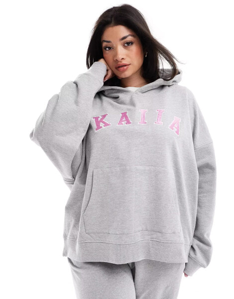 Kaiia Plus oversized logo hoodie co-ord in light grey