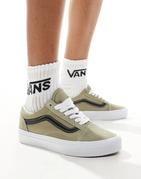 Vans old skool trainers with oversized laces in light beige