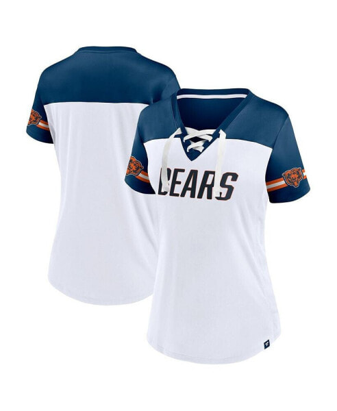 Women's White Chicago Bears Dueling Slant V-Neck Lace-Up T-shirt