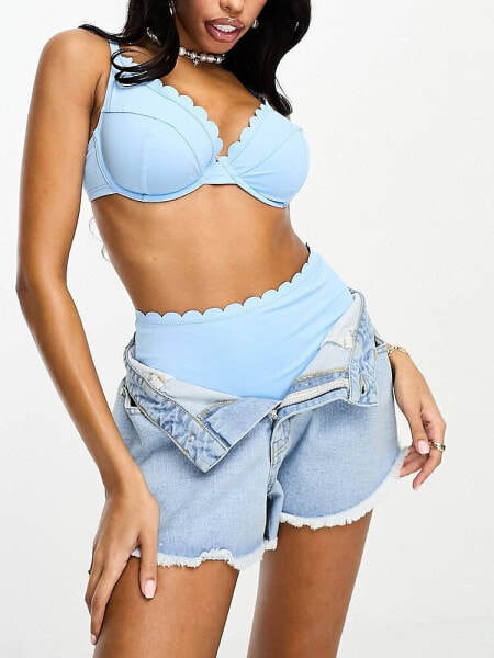 Peek & Beau Fuller Bust Exclusive mix & match scalop underwire bikini top in pastel blue 