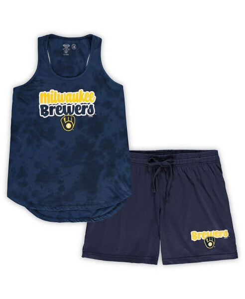 Женская пижама Concepts Sport Womens Navy Milwaukee Brewers Plus Size Cloud Tank Top and Shorts Sleep Set