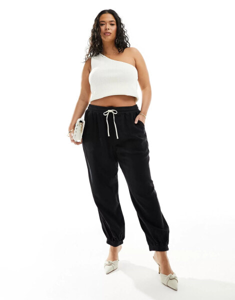 River Island Plus jersey cuffed trouser in black