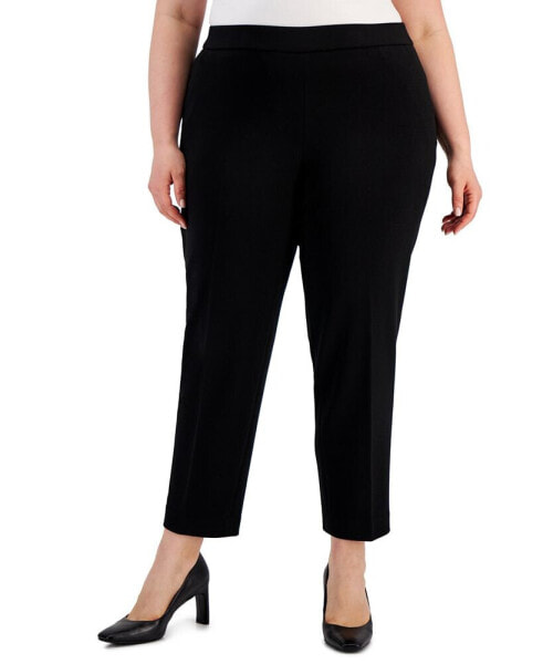 Plus Size Textured Knit Straight-Leg Pull-On Pants