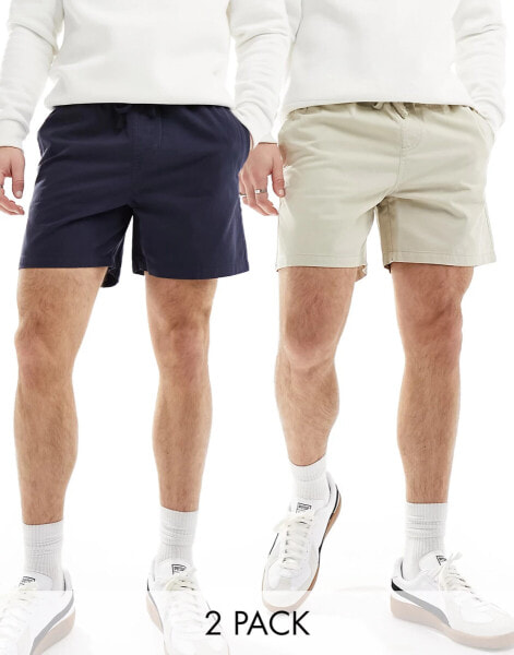 Another Influence 2 pack cotton twill chino shorts in navy & light stone