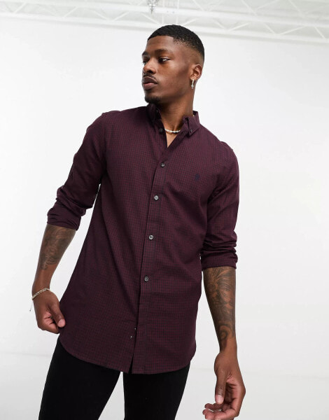 French Connection long sleeve gingham shirt in burgundy