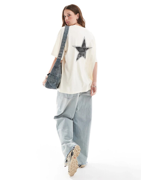 ASOS DESIGN oversized t-shirt with star graphic in ecru