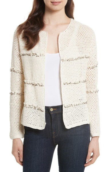 JOIE 153619 Women's Jacquine Embellished Open Front Cardigan Natural Sz. Large