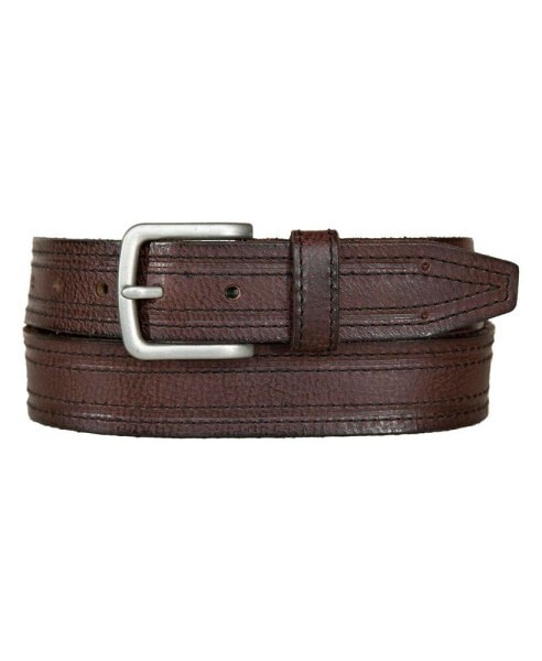 Men's Antique-Like Leather Belt with Darker Stitching Detail