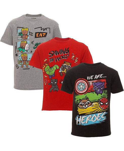 Toddler Boys Avengers Spider-Man Spider-Verse Spidey and His Amazing Friends 3 Pack T-Shirts to (2T - 18-20)