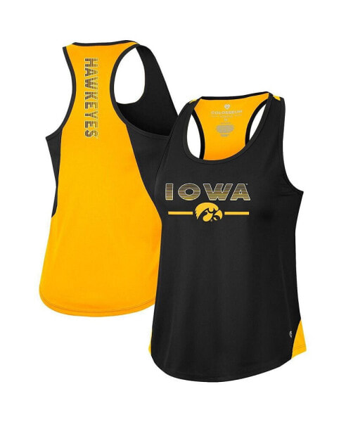 Women's Black Iowa Hawkeyes Sachs 2-Hit Scoop Neck Racerback Tank Top