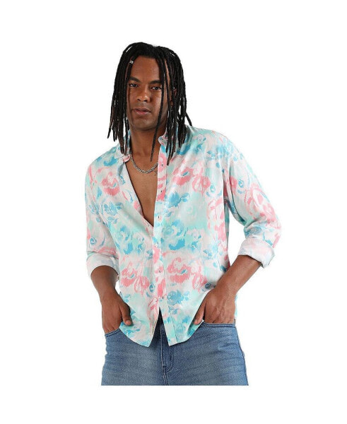 Men's EcoLiva Light Blue & Baby Pink Faded Roses Shirt