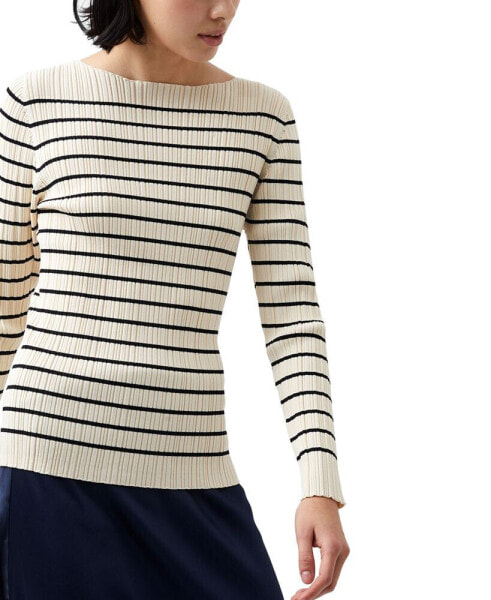 Women's Stripe Crinkle Knit Long-Sleeve Top