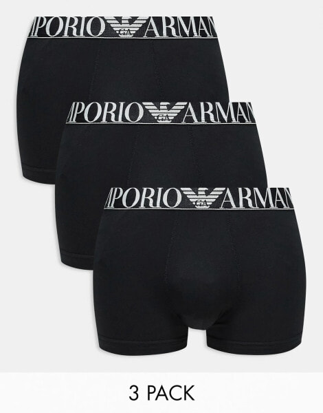 Emporio Armani – Bodywear – 3er-Pack Unterhosen in Schwarz mit Logobund